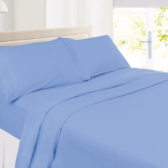 Bed Sheets Set 4 Piece Deep Pocket Full Queen King - Blue - Picture 4 of 4